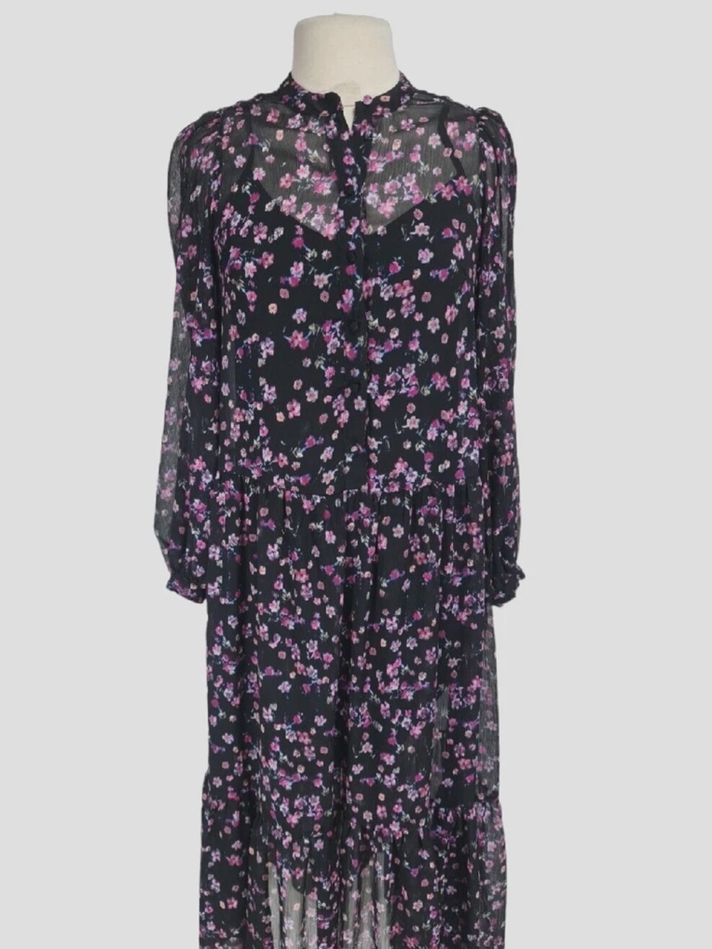 H&M Black Maxi Dress with Pink Floral Print